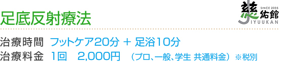 足底反射療法　（フットケア　治療時間　20分＋足浴 10分）